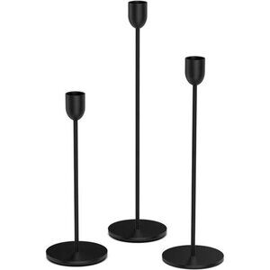 Black Metal Taper Candle Holders Set of 3 Tall Candlestick Stands Wedding Decor